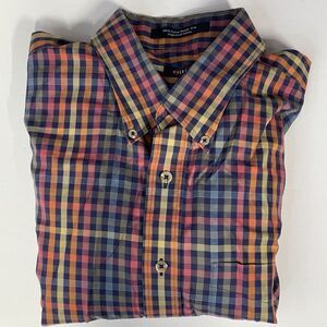 OVERTON Mens Classic Fit Plaid Rainbow Shirt Size L 100% Cotton Wrinkle Free